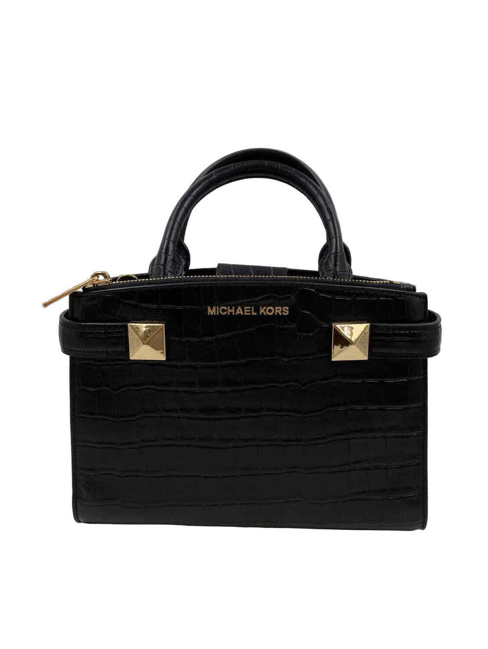 MICHAEL KORS Black Croc-Embossed Leather Small KARLA Satchel Purse Crossbody